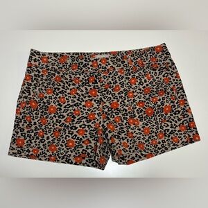 Banana Republic Leopard Print Shorts with Red Floral Design. Size 14.